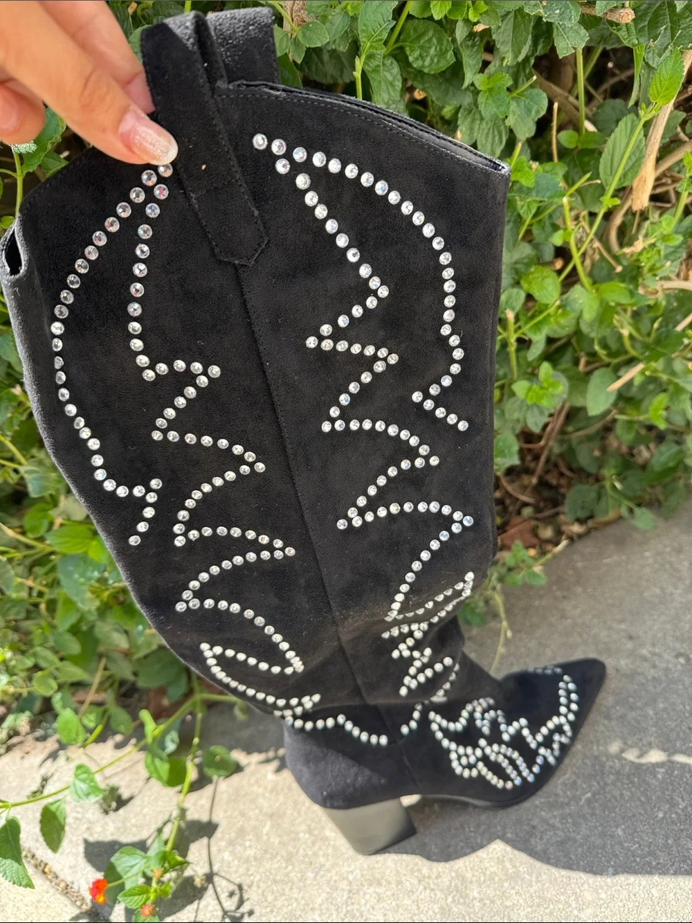 Never used Cape Robbin Black Over-the-Knee Boots with Crystal Studs - size 9.5
